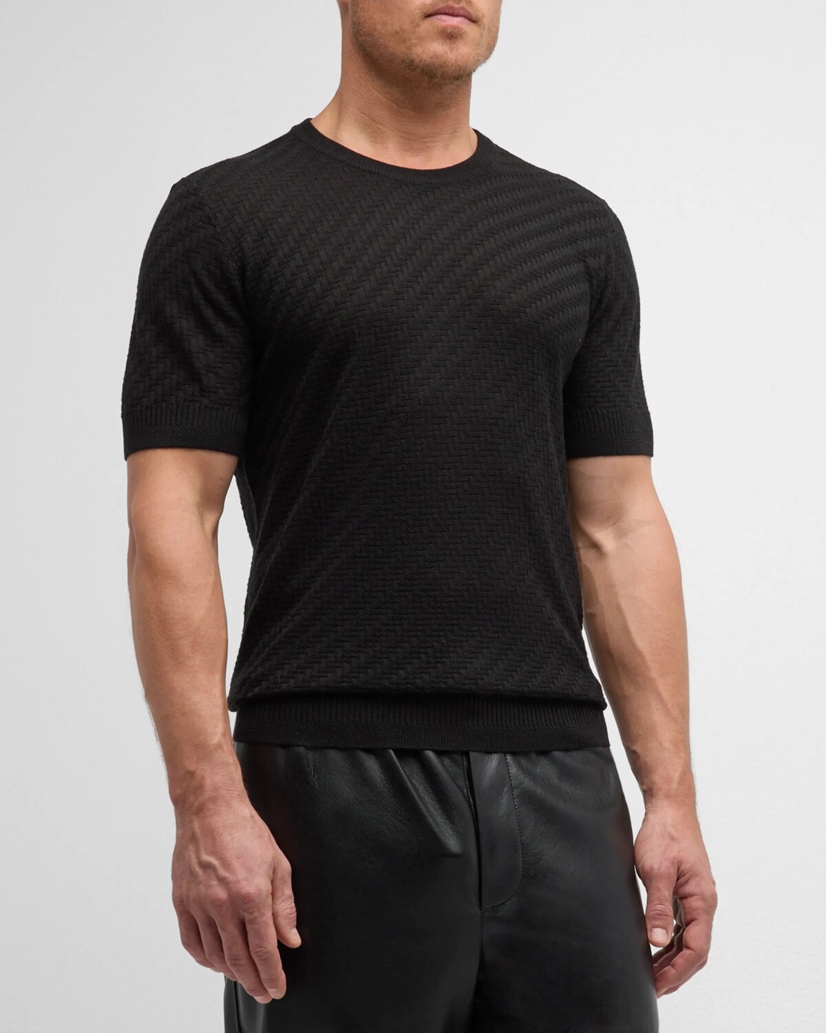 

Мужская тканая футболка с круглым вырезом Emporio Armani, цвет Black