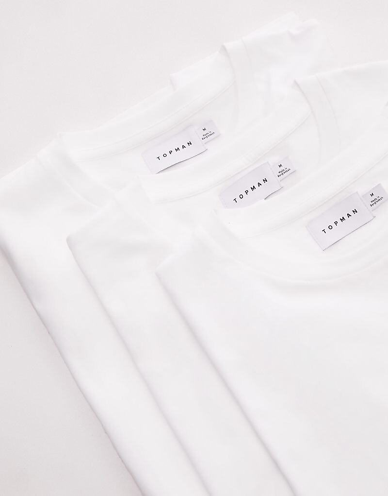 

Набор из трех базовых футболок стандартного кроя Topman белого цвета