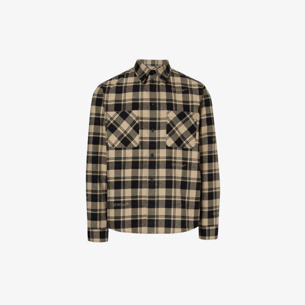 

Рубашка классического кроя из хлопка с графичным принтом в клетку Off-White, черный
