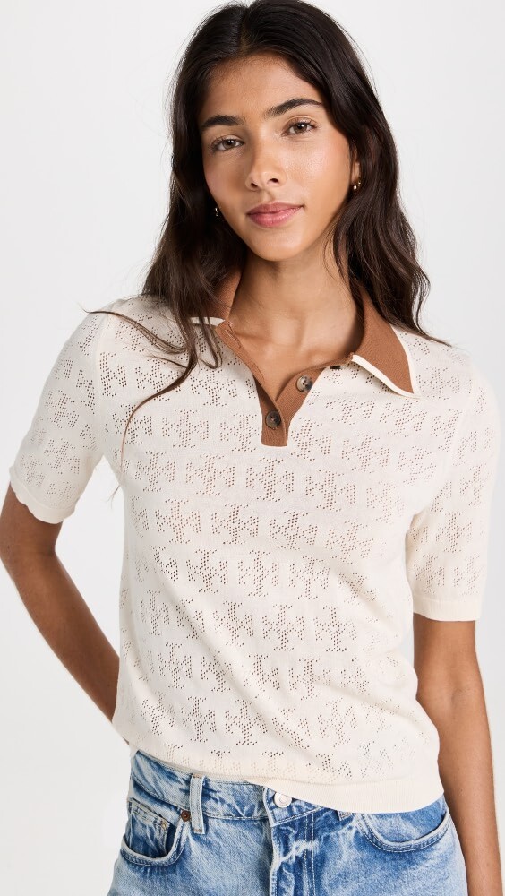 

Поло Tory Burch T Monogram Cotton Pointelle