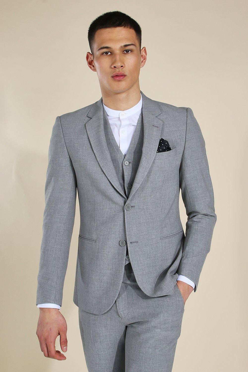 Узкий серый однобортный пиджак Boohoo, серый пиджак однобортный размер 64 серый