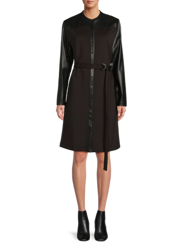 Платье-рубашка с воротником-стойкой и поясом Calvin Klein, черный платье рубашка с воротником стойкой и поясом на завязках