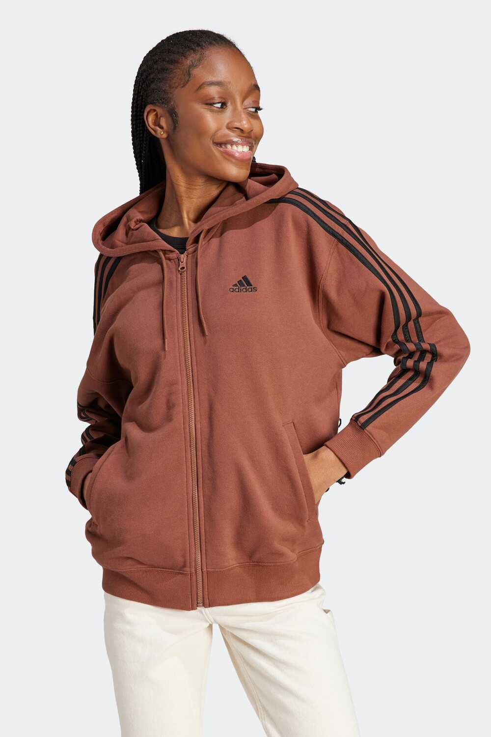 

Толстовка Regular Sportswear Essentials с 3 полосками и молнией из махровой ткани adidas, коричневый