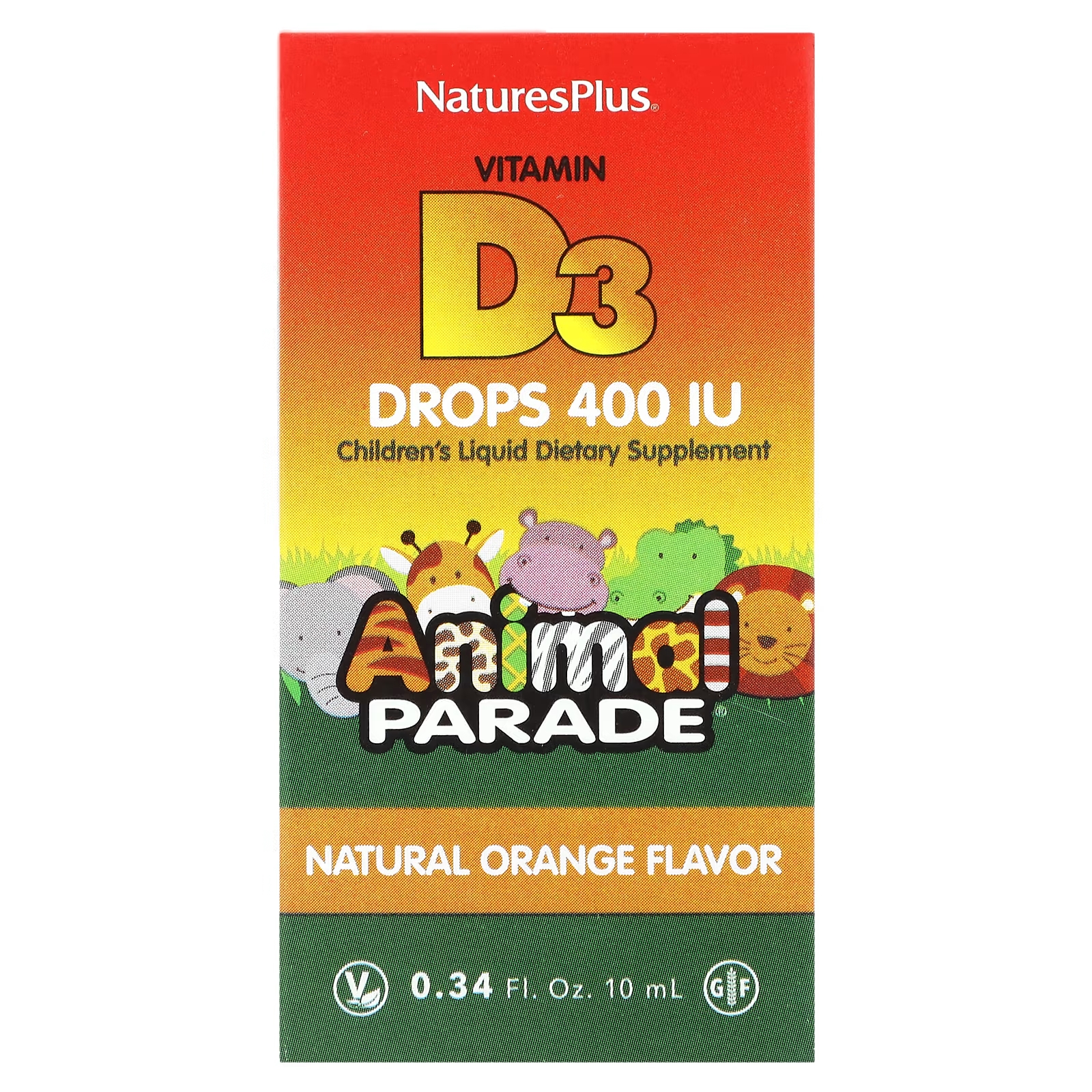 Витамин D3 в каплях NaturesPlus Animal Parade натуральный апельсин витамин d3 naturesplus animal parade черная вишня 500 ме 90 таблеток