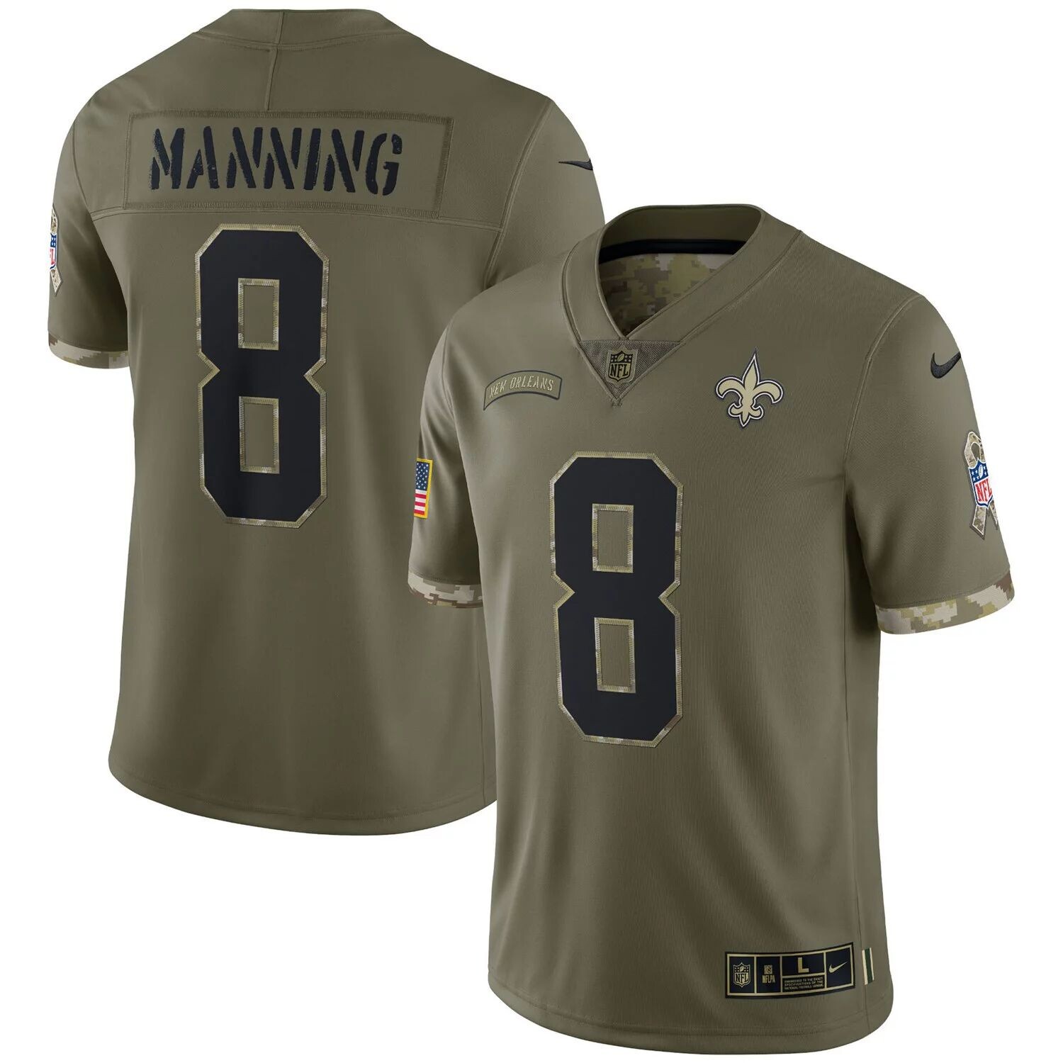 

Мужская футболка Archie Manning Olive New Orleans Saints 2022 Salute To Service Retired Player Limited Nike