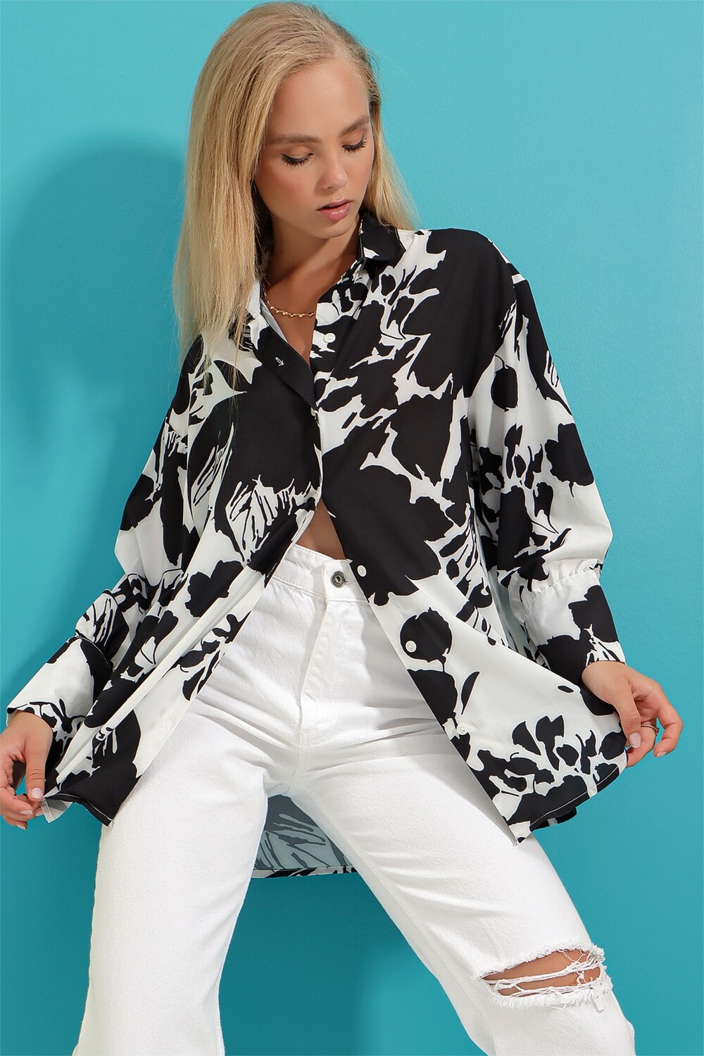 

Рубашка - Черная - Oversize Trend Alaçatı Stili, черный
