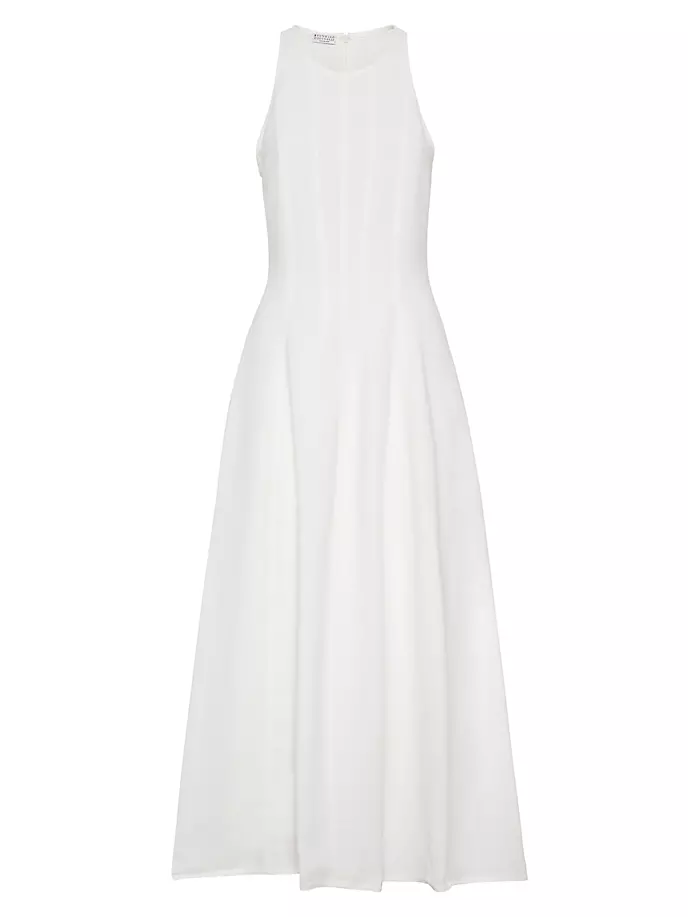 Платье из струящегося твила из вискозы и льна Brunello Cucinelli, белый