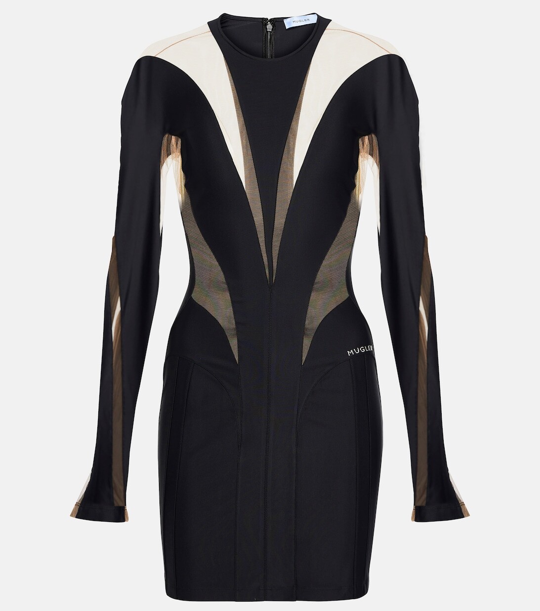 

Мини-платье со вставками из тюля MUGLER, черный