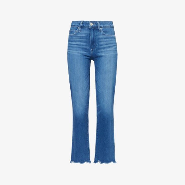 Прямые джинсы cindy из эластичного денима с высокой посадкой Paige, цвет stardom w/ famous hem