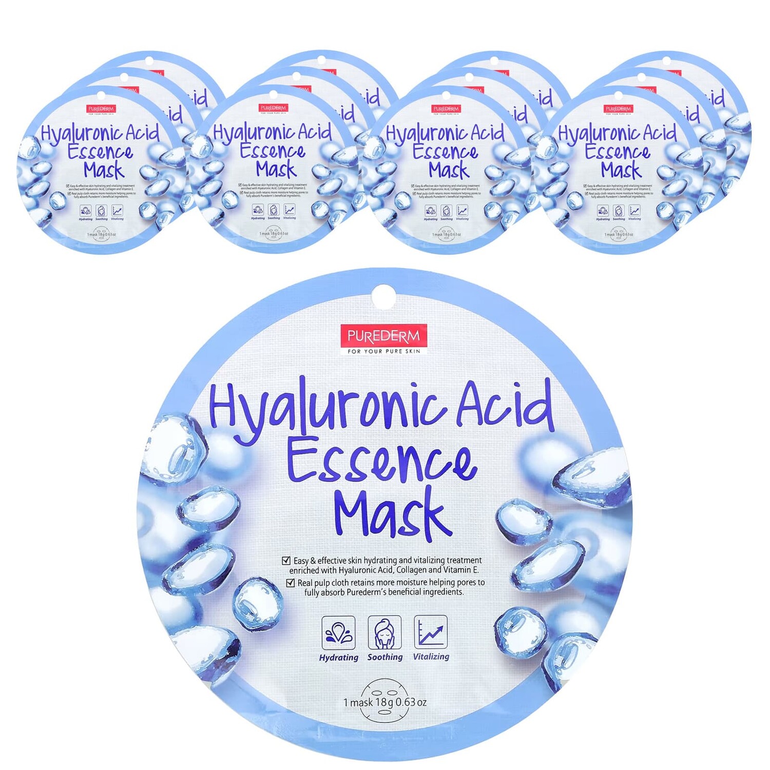 

Косметическая маска с гиалуроновой кислотой, 12 шт., 18 г (0,63 унции), Purederm