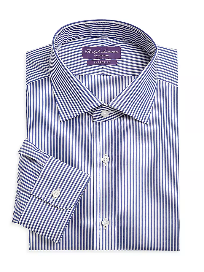 Классическая рубашка с длинными рукавами в полоску Aston Ralph Lauren Purple Label, синий