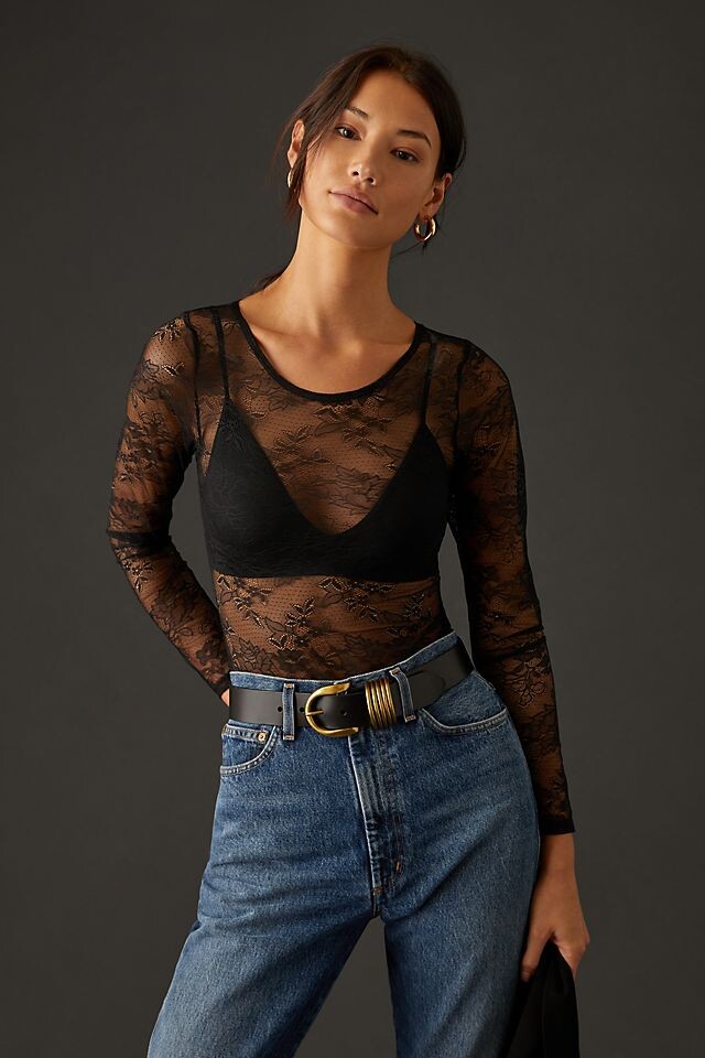 

Кружевное боди Harlowe Anthropologie, черный