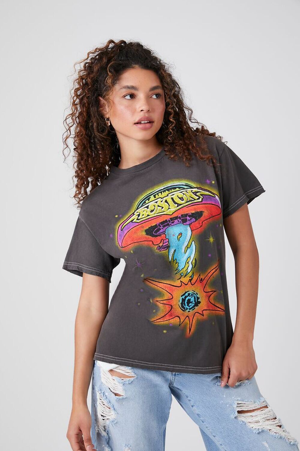 

Футболка Boston с графическим рисунком Forever 21, угольный