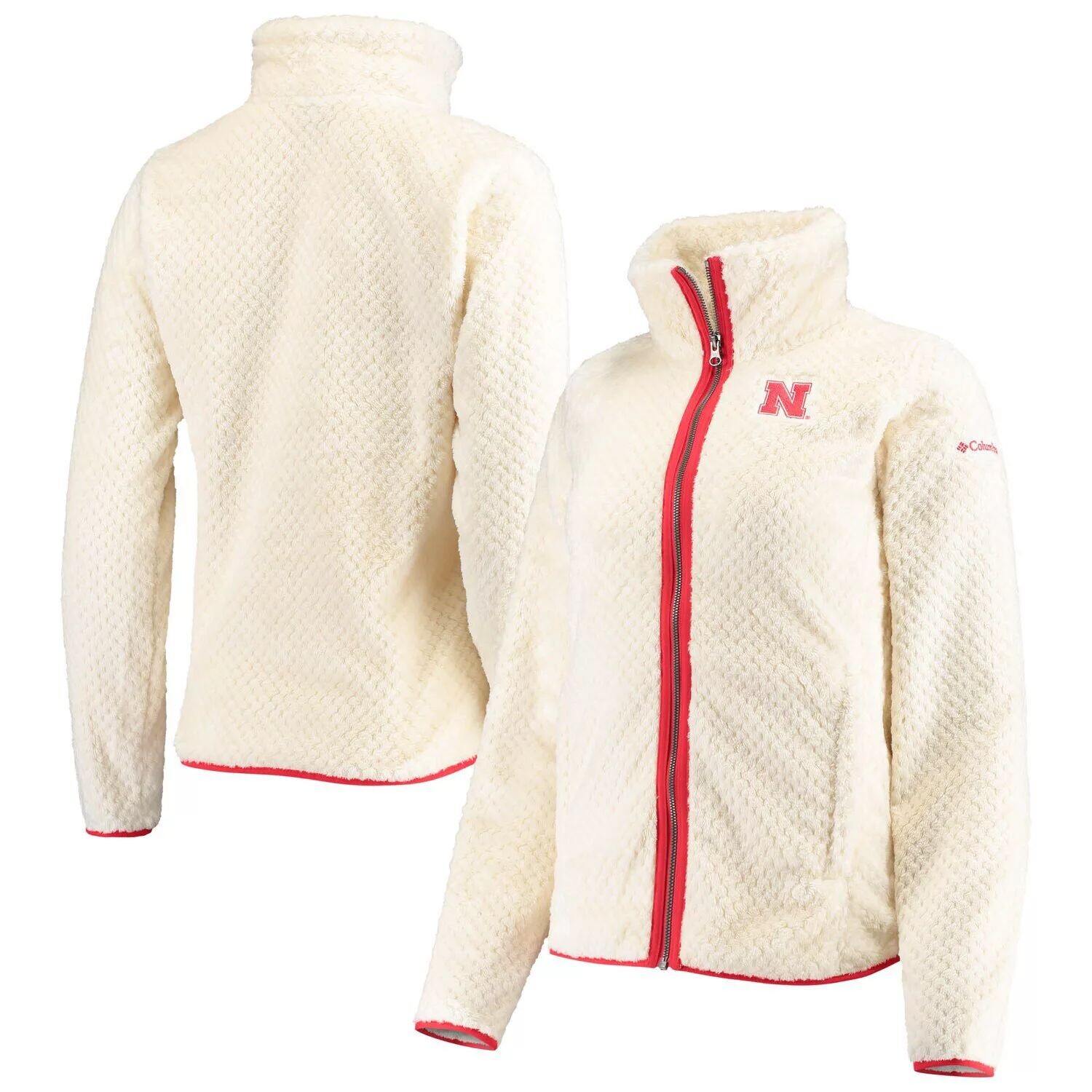 

Женская кремовая куртка Columbia Nebraska Huskers Fireside II Sherpa с молнией во всю длину, Бежевый
