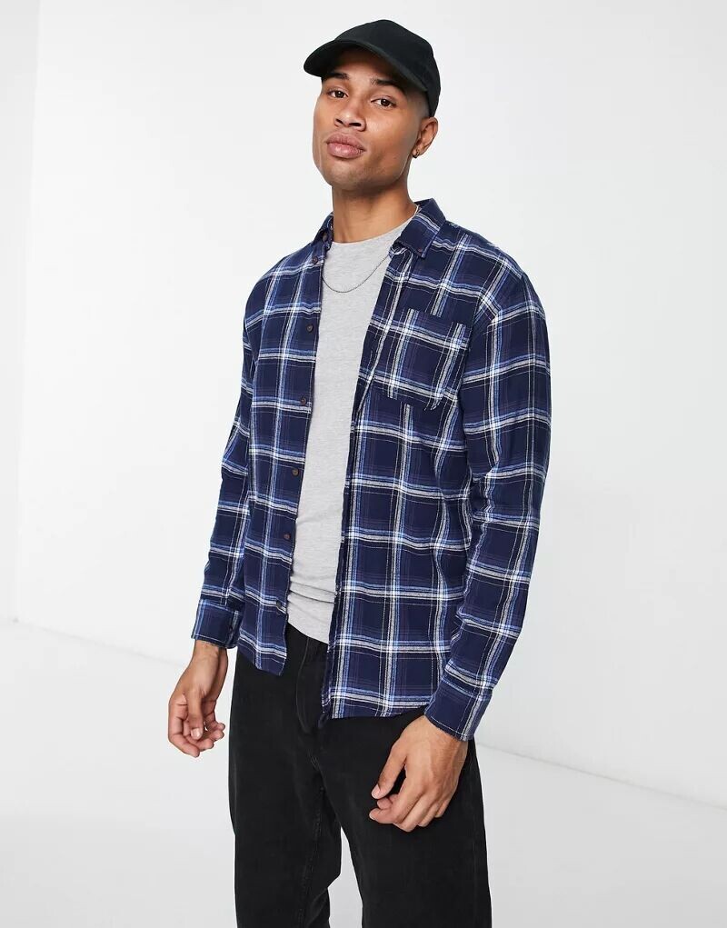 

Темно-синяя рубашка в клетку с длинными рукавами Jack & Jones