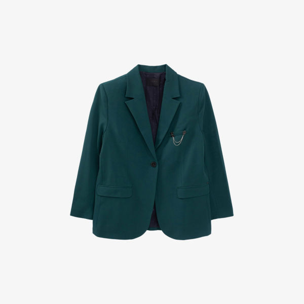 цена Однобортный пиджак из смесовой шерсти, украшенный цепочкой Ikks, зеленый