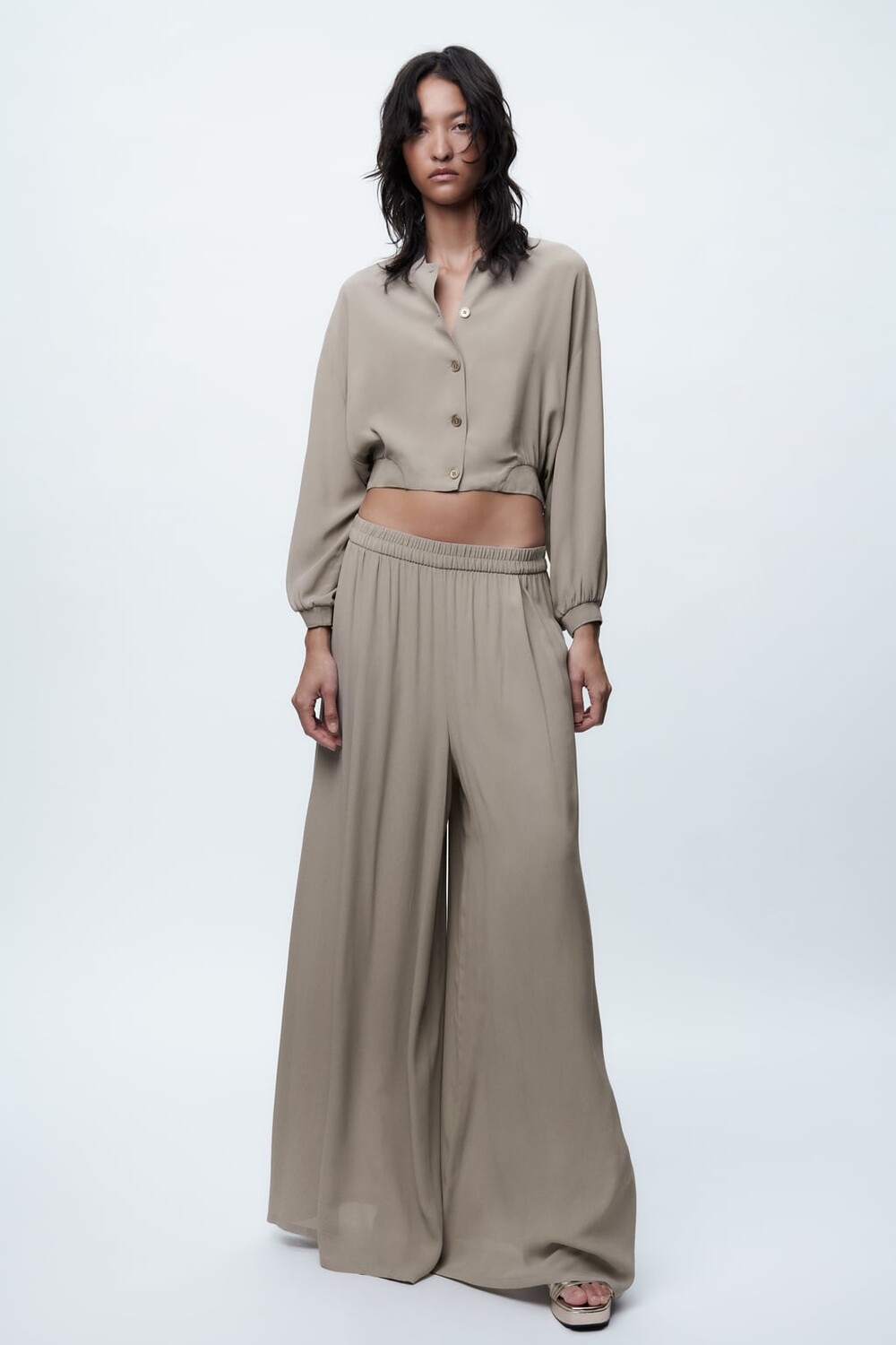 

Широкие брюки ZARA, серый