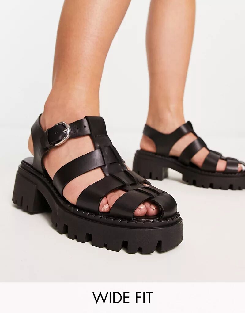 

Черные кожаные туфли в рыбацком стиле ASOS Wide Fit Minnow, Коричневый