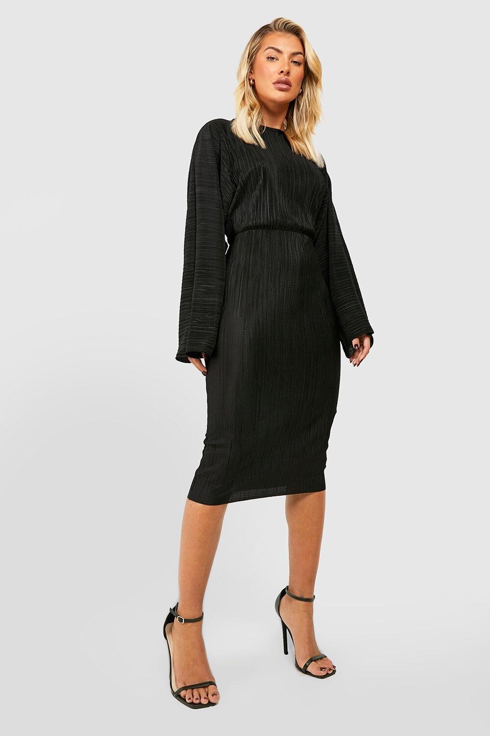 

Плиссированное платье-капейп Boohoo, черный