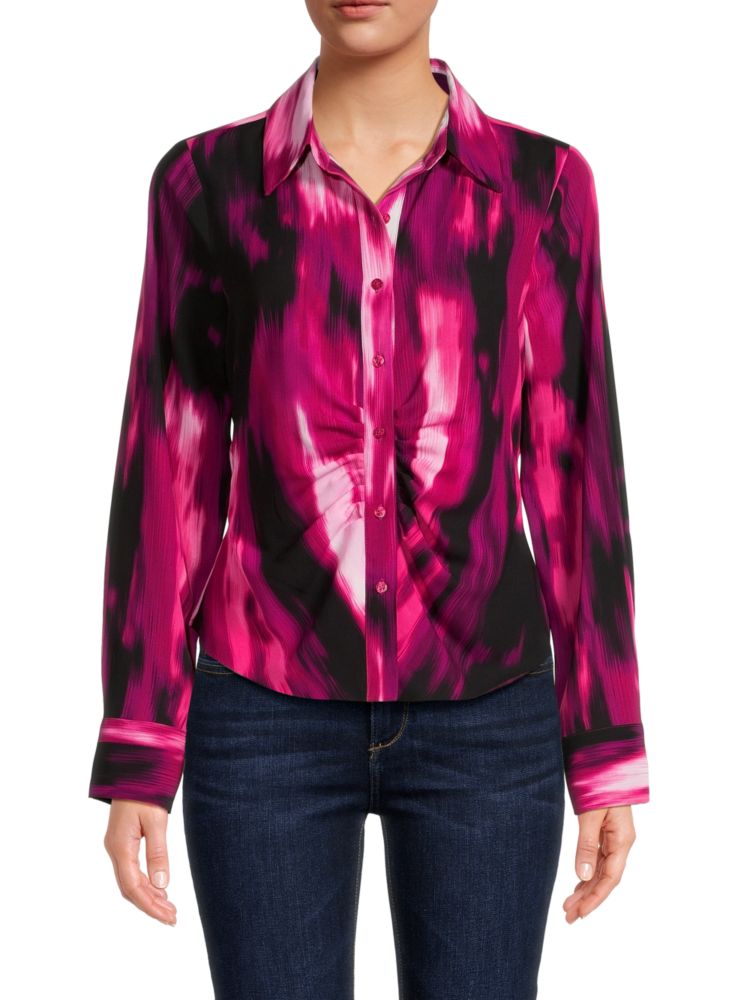 Рубашка на пуговицах с абстрактным рисунком Calvin Klein, цвет Black Aubergine цена и фото