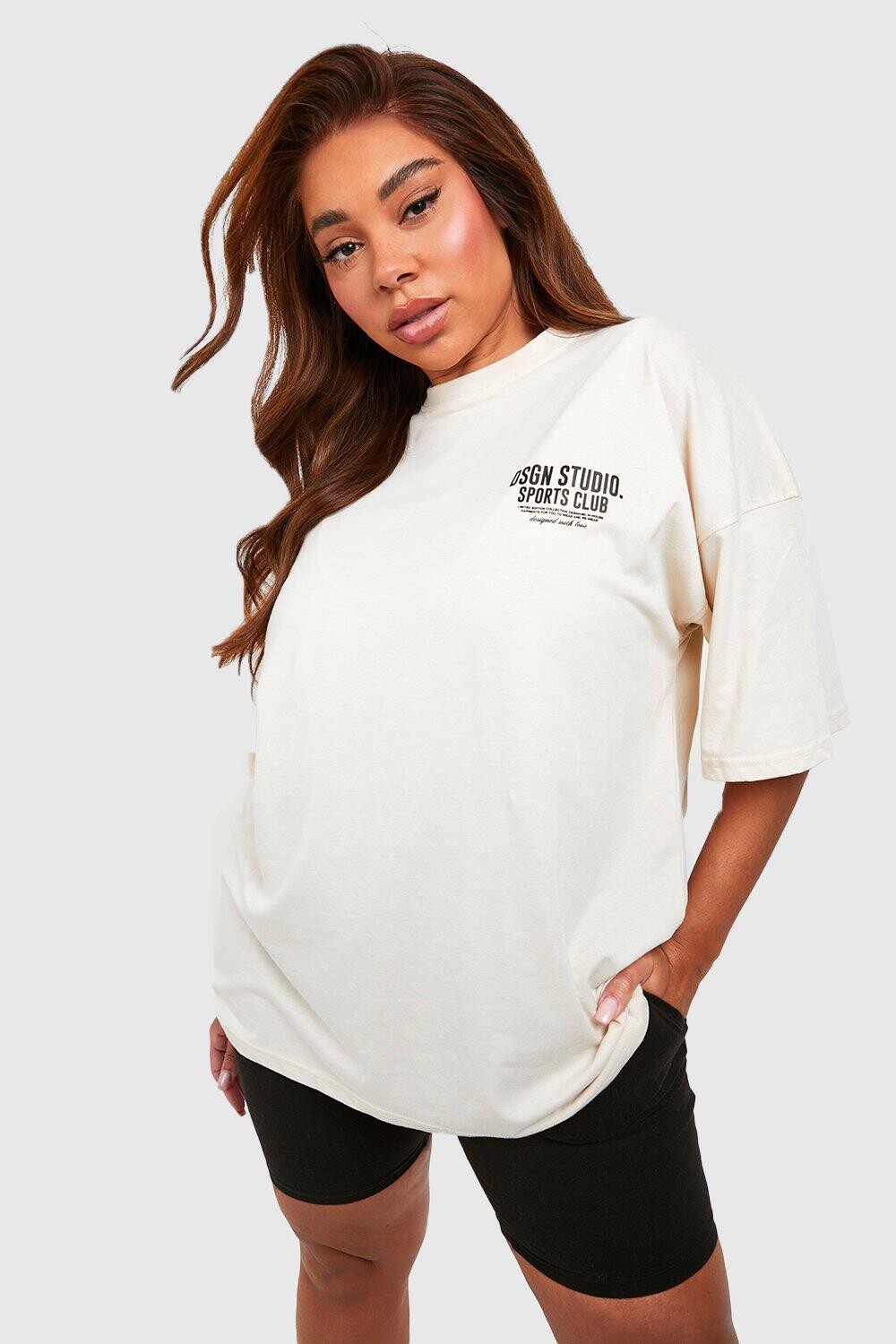 

Футболка оверсайз с слоганом plus sports club Boohoo, экру