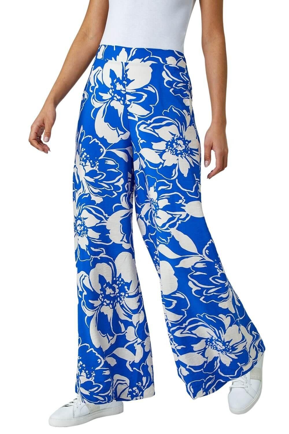 Широкие брюки с цветочным принтом Roman, синий