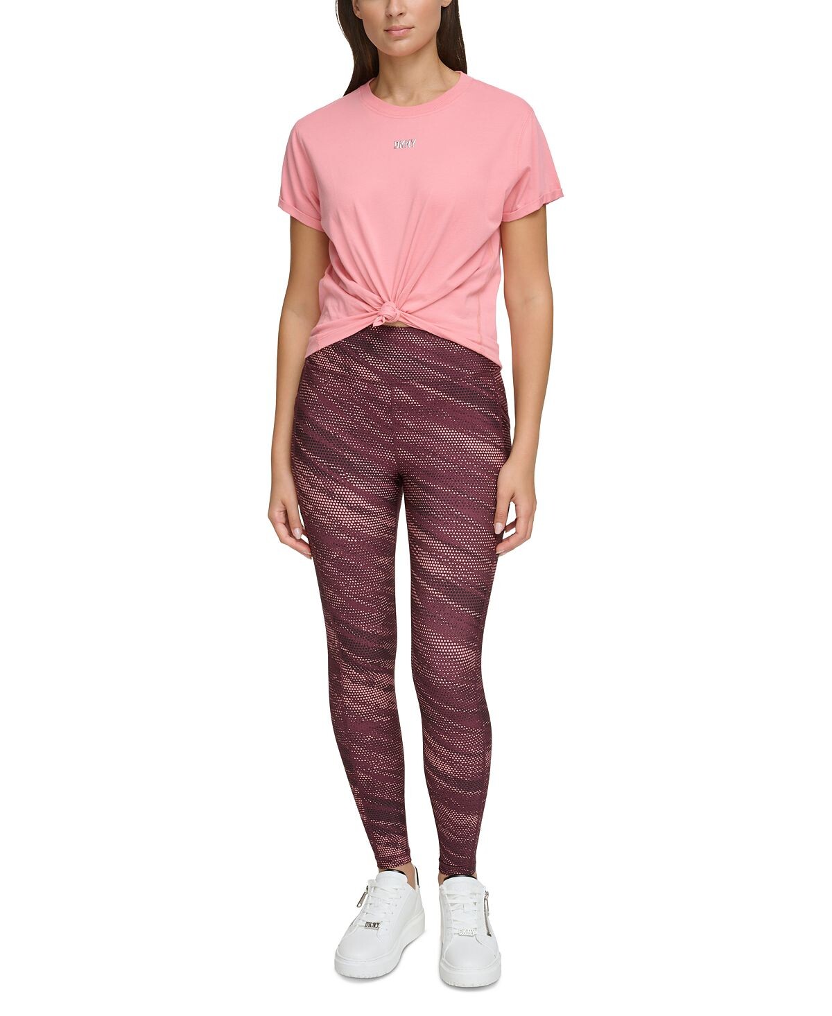 

Женская хлопковая футболка с металлизированным логотипом DKNY