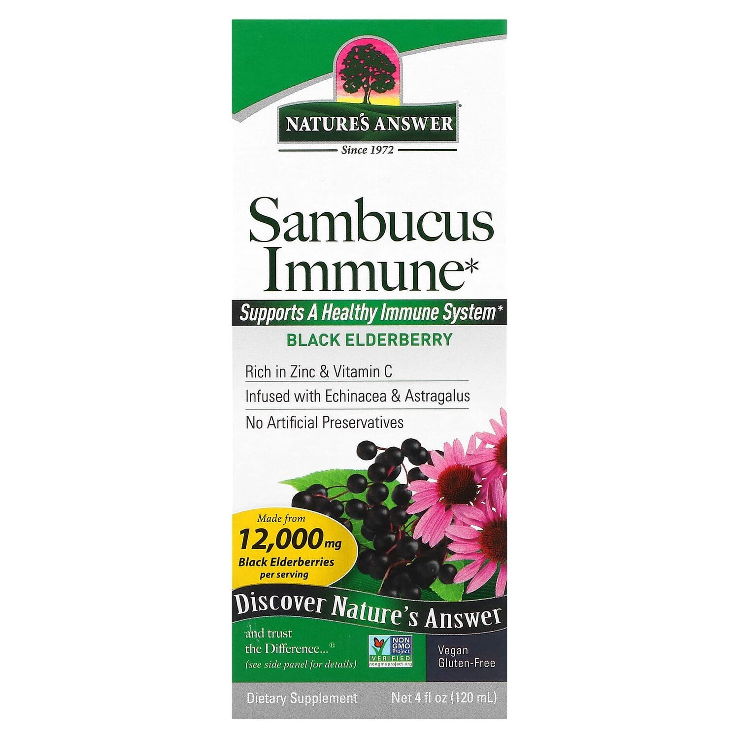 

Sambucus Immune, настой эхинацеи и астрагала, 12 000 мг, 120 мл (4 жидких унции), Nature's Answer