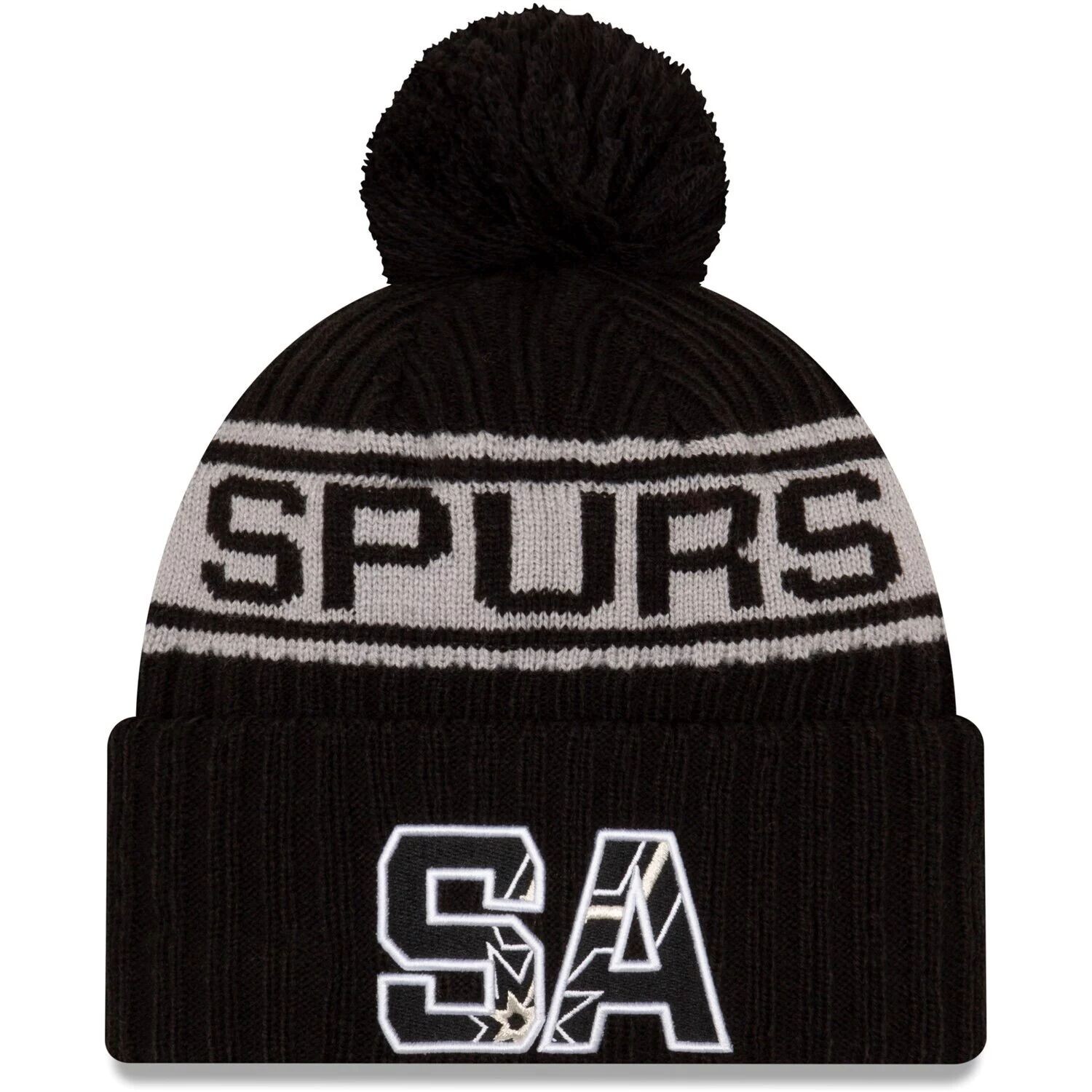 

Мужская черная вязаная шапка с манжетами и помпоном New Era San Antonio Spurs NBA Draft 2021