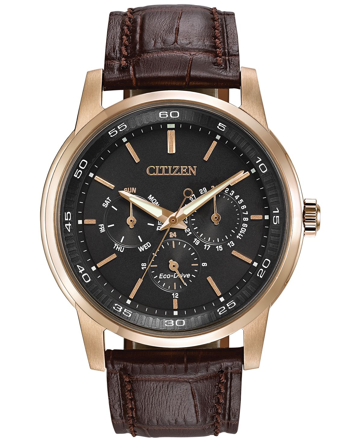 цена Мужские деловые часы Eco-Drive с черно-коричневым кожаным ремешком, 44 мм BU2013-08E Citizen