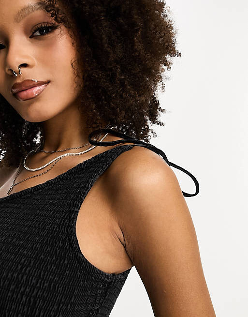 

Черное платье миди из мягкого денима с асимметричным вырезом ASOS DESIGN, Черный