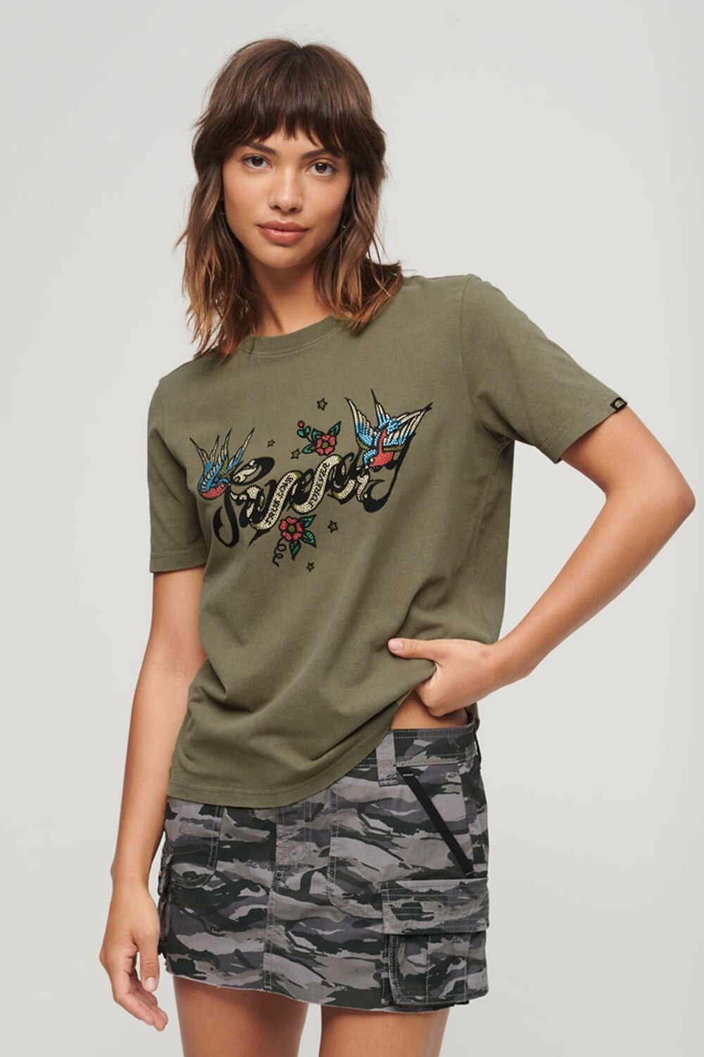 

Тату-футболка с надписью Superdry, зеленый