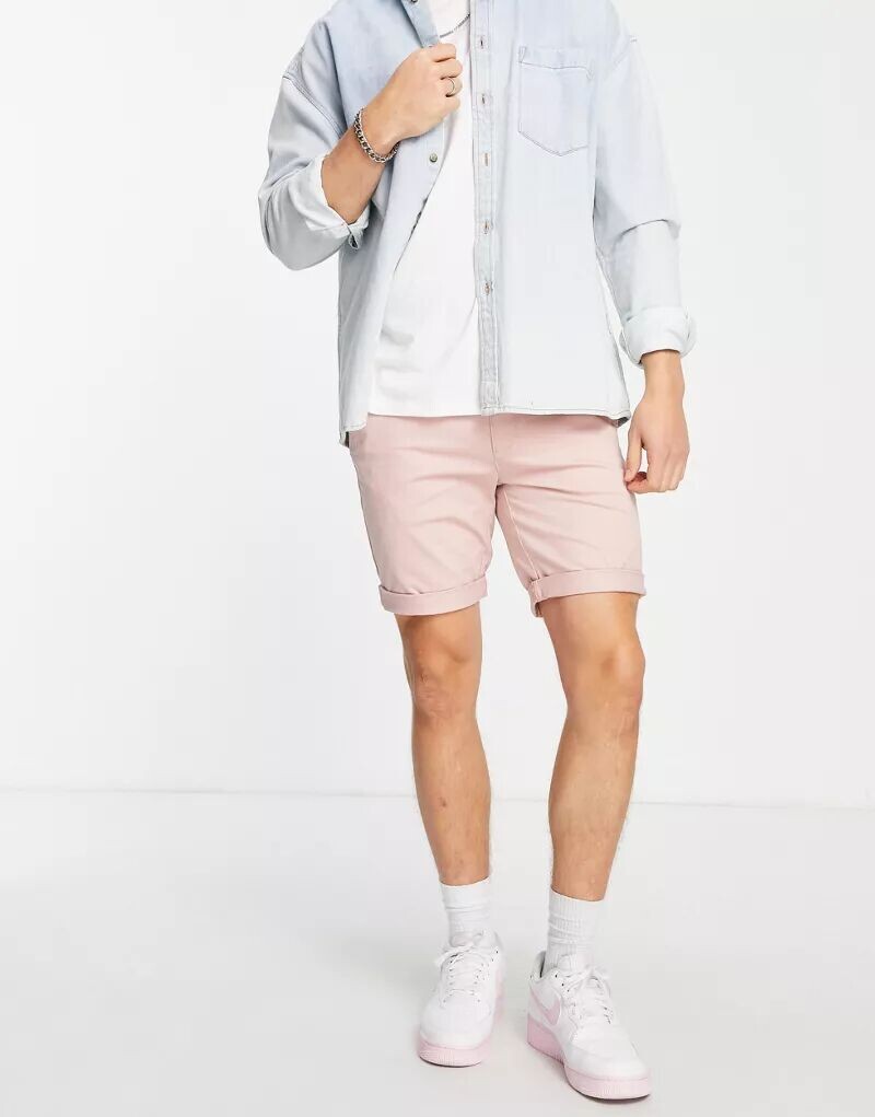 

Светло-розовые шорты-чиносы скинни Topman