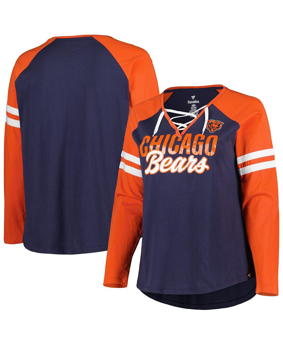 Женская фирменная темно-оранжевая футболка Chicago Bears больших размеров со шнуровкой и v-образным вырезом реглан с длинными рукавами Fanatics шапка viking 2022 23 tuco orange navy
