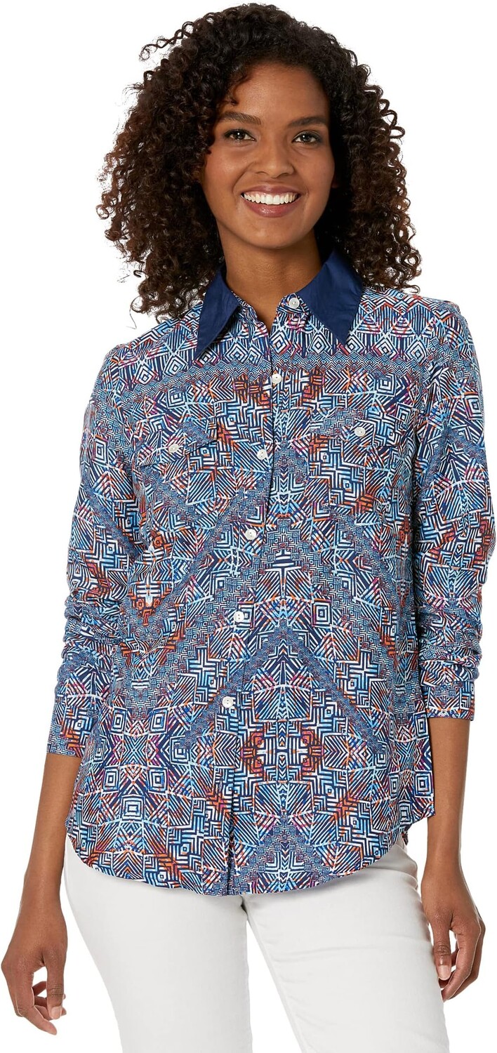 

Рубашка Poly Crepe Tribal Border Print Blouse Roper, синий