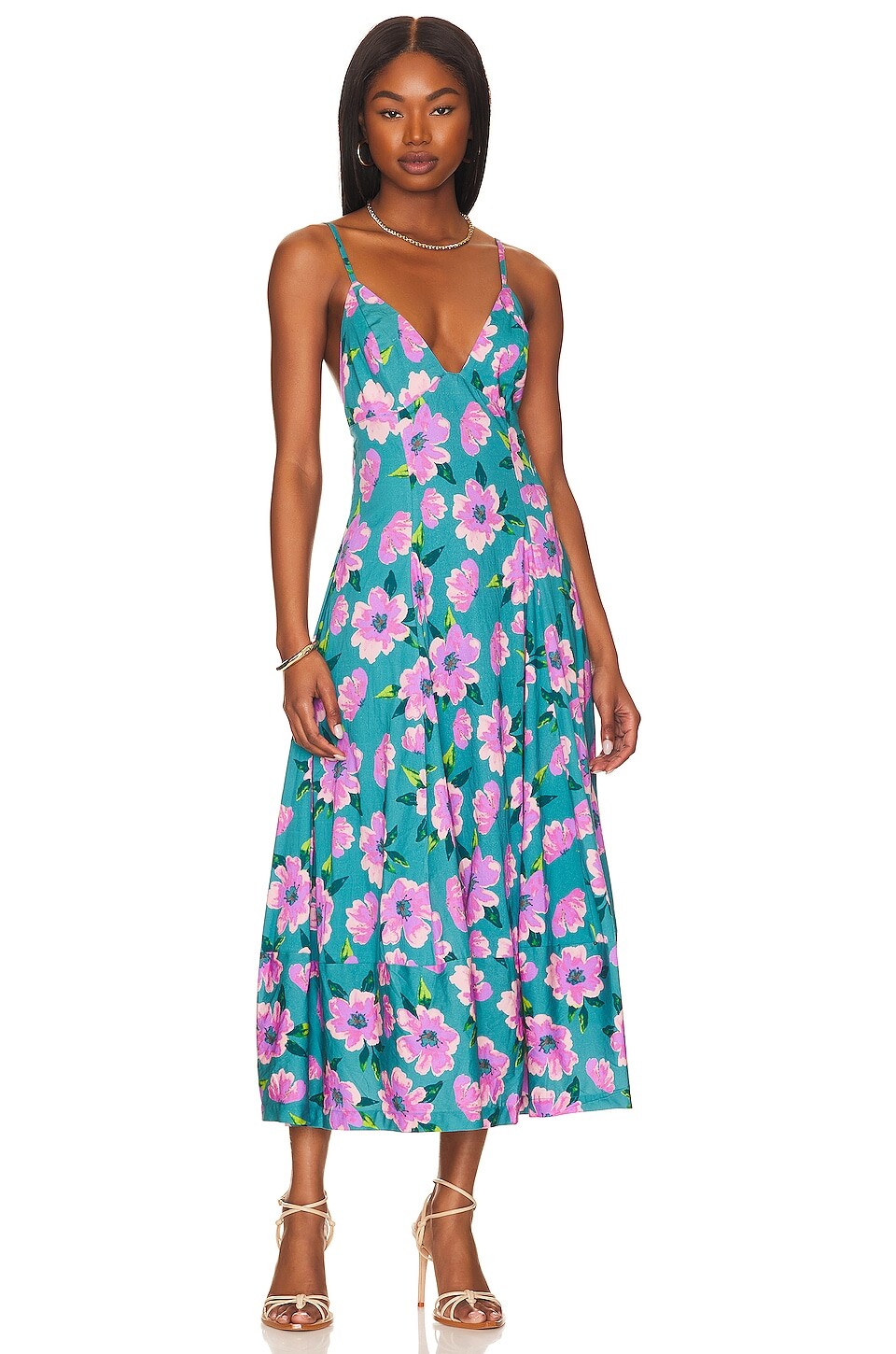 

Платье макси Free People Finer Things, цвет Teal Combo