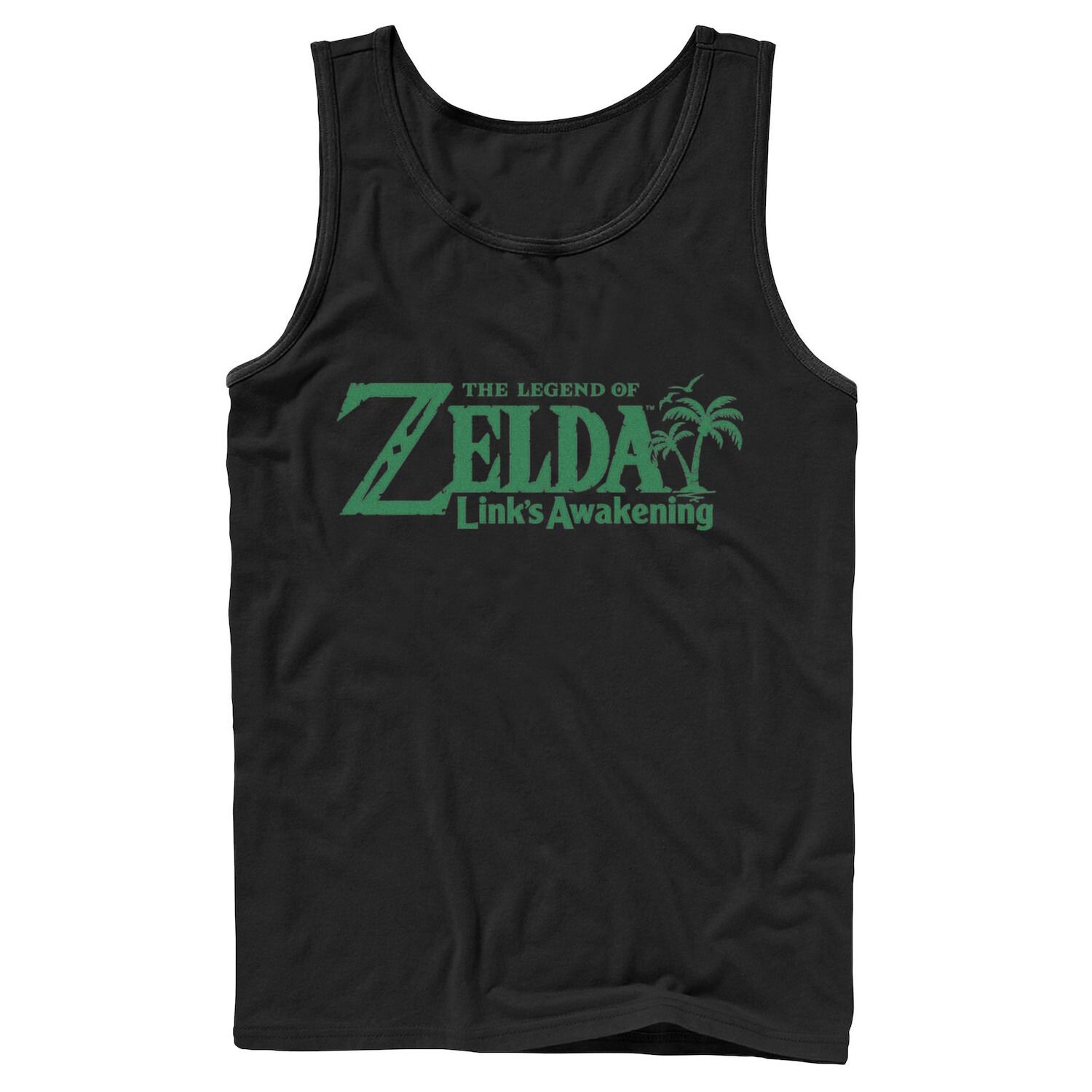 

Мужская майка с зеленым текстовым логотипом Nintendo Legend Of Zelda Links Awakening Palm Tree Licensed Character