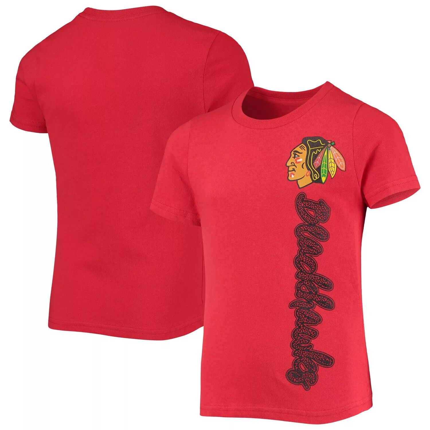 Молодежная красная футболка Chicago Blackhawks для девочек с синельным рисунком Outerstuff кремовая красная вязаная шапка с логотипом chicago blackhawks для мальчиков и девочек big boys and girls outerstuff слоновая кость кремовый