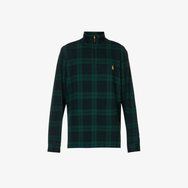 

Хлопковая толстовка с молнией в четверть с принтом «тартан» Polo Ralph Lauren, цвет blackwatch plaid