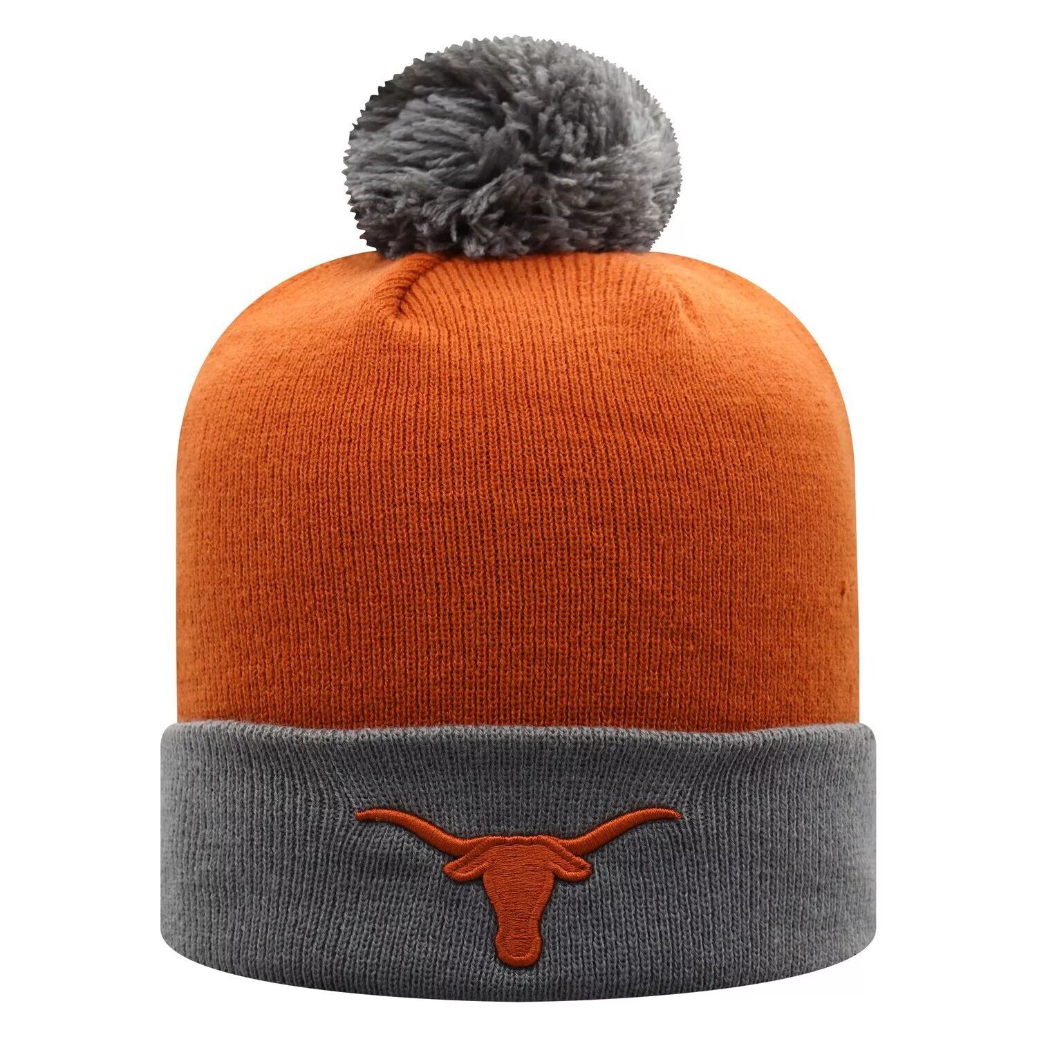 

Мужская двухцветная вязаная шапка Top of the World Техасский оранжевый/серый Texas Longhorns Core с манжетами и помпоном