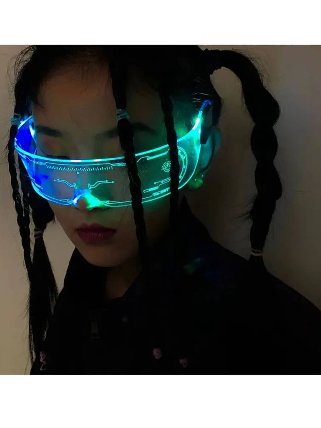 Светодиодные светящиеся в темноте очки - разноцветные семицветные очки в стиле киберпанк - очки для выступлений в баре KTV, прозрачный цвет поплавки светящиеся светодиодные