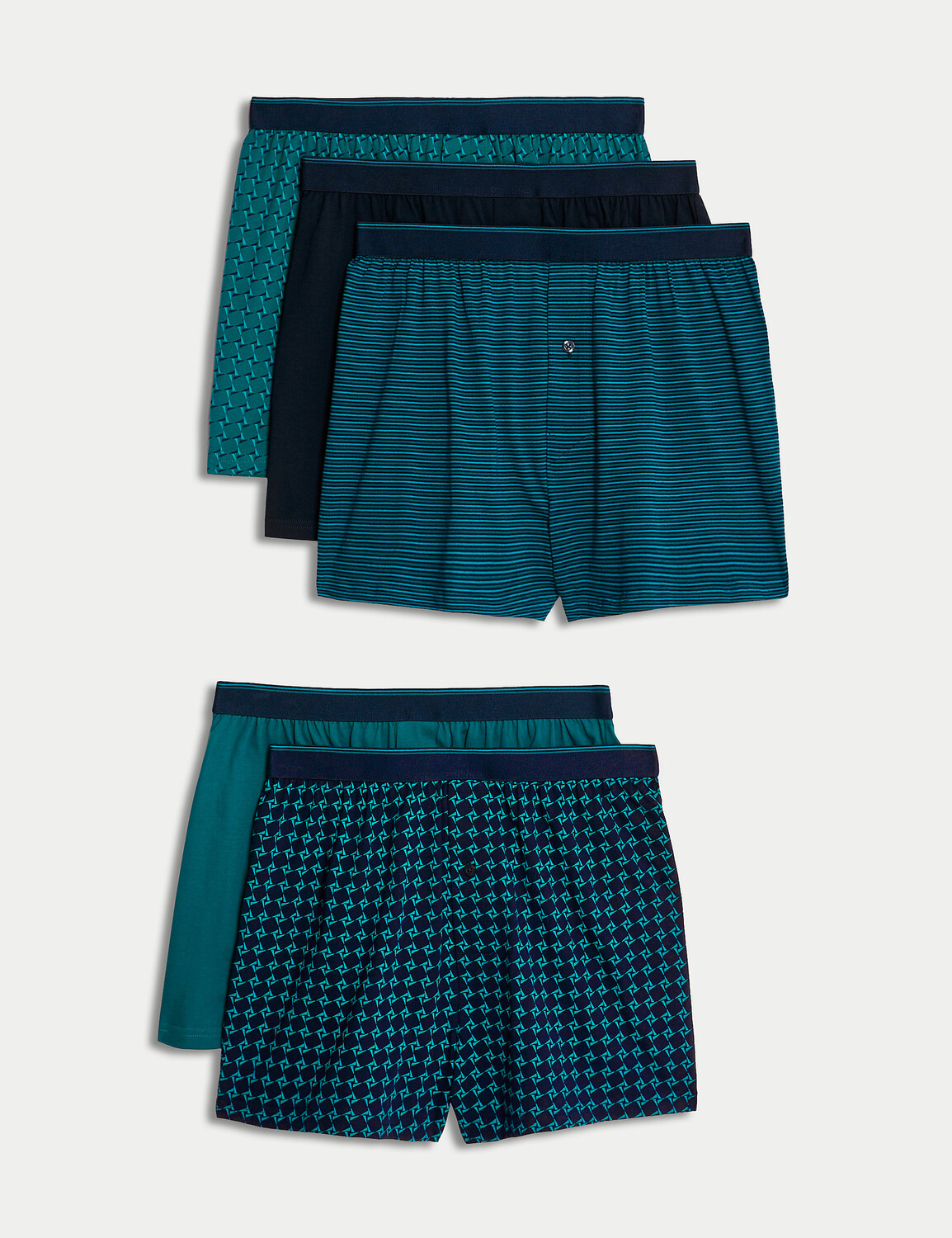 

5 пар боксеров из джерси Cool & Fresh из чистого хлопка Marks & Spencer, бирюзовый микс