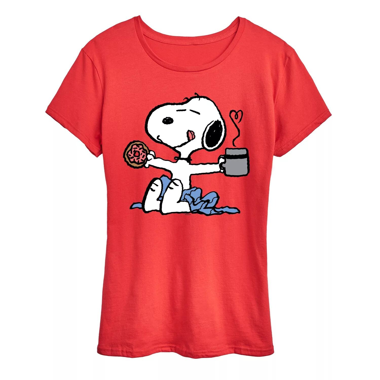 

Женская футболка с рисунком Peanuts Donut Coffee Snoopy Licensed Character, красный