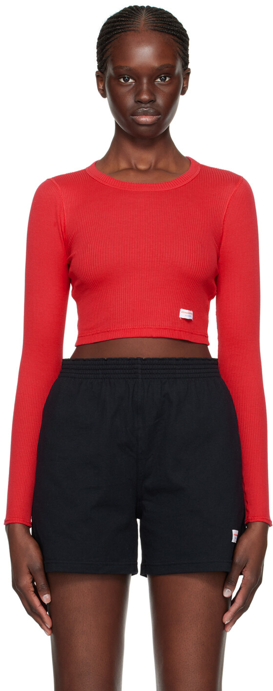 

Красная укороченная футболка с длинным рукавом Alexander Wang