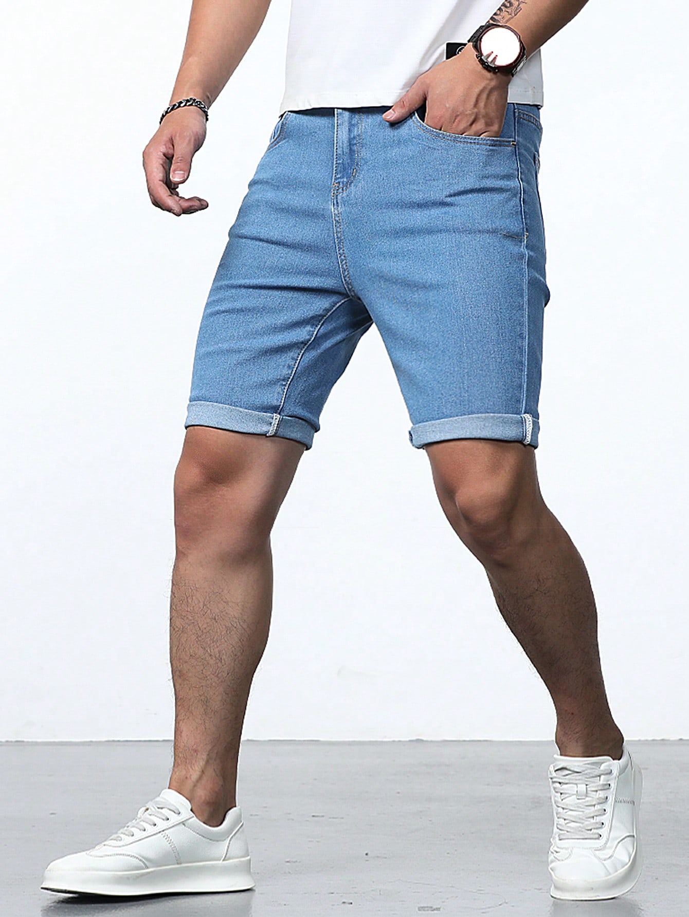 Мужские джинсовые шорты Manfinity Homme с карманом и внутренней молнией, легкая стирка