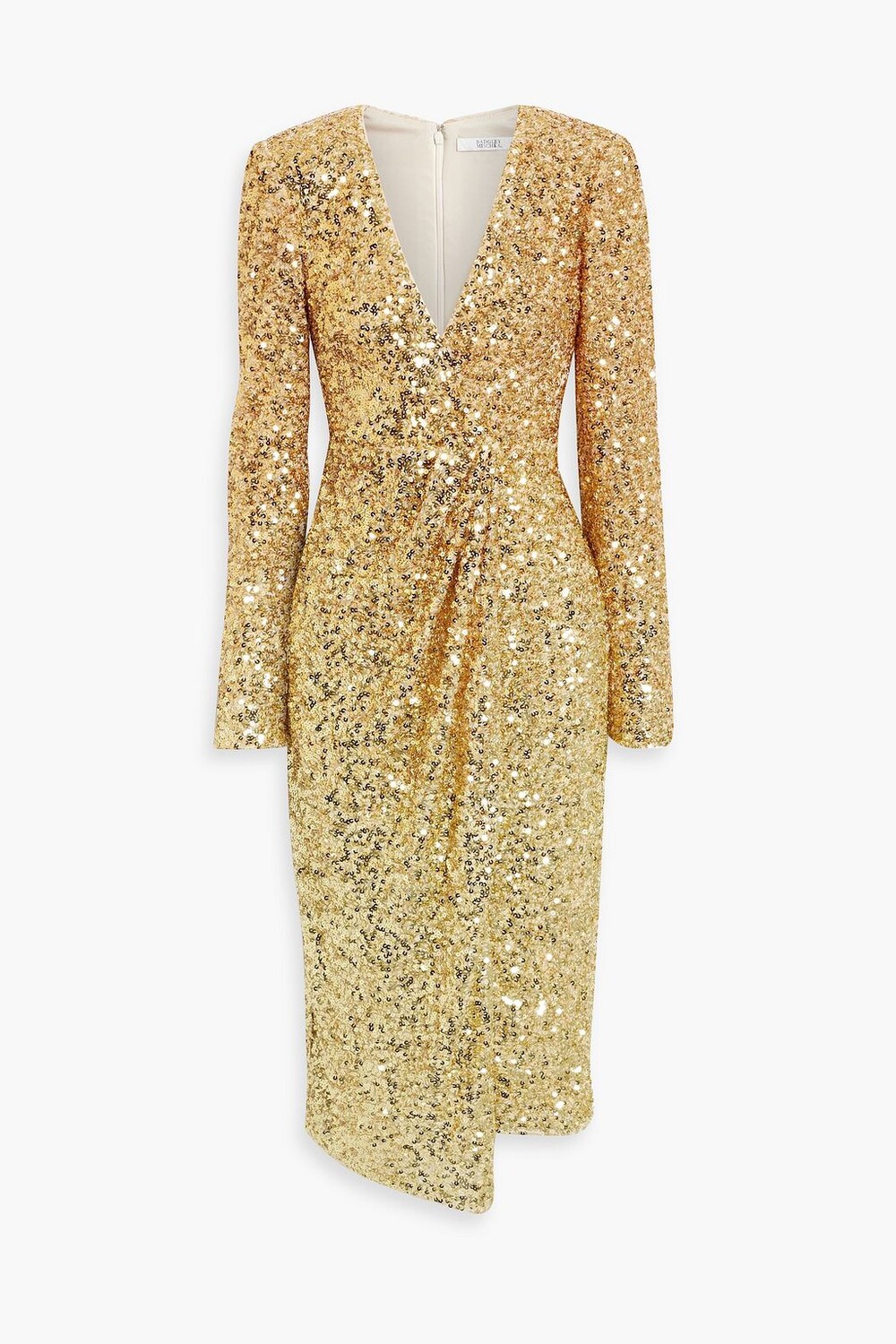 

Платье миди из тюля со сборками и пайетками BADGLEY MISCHKA, золотой