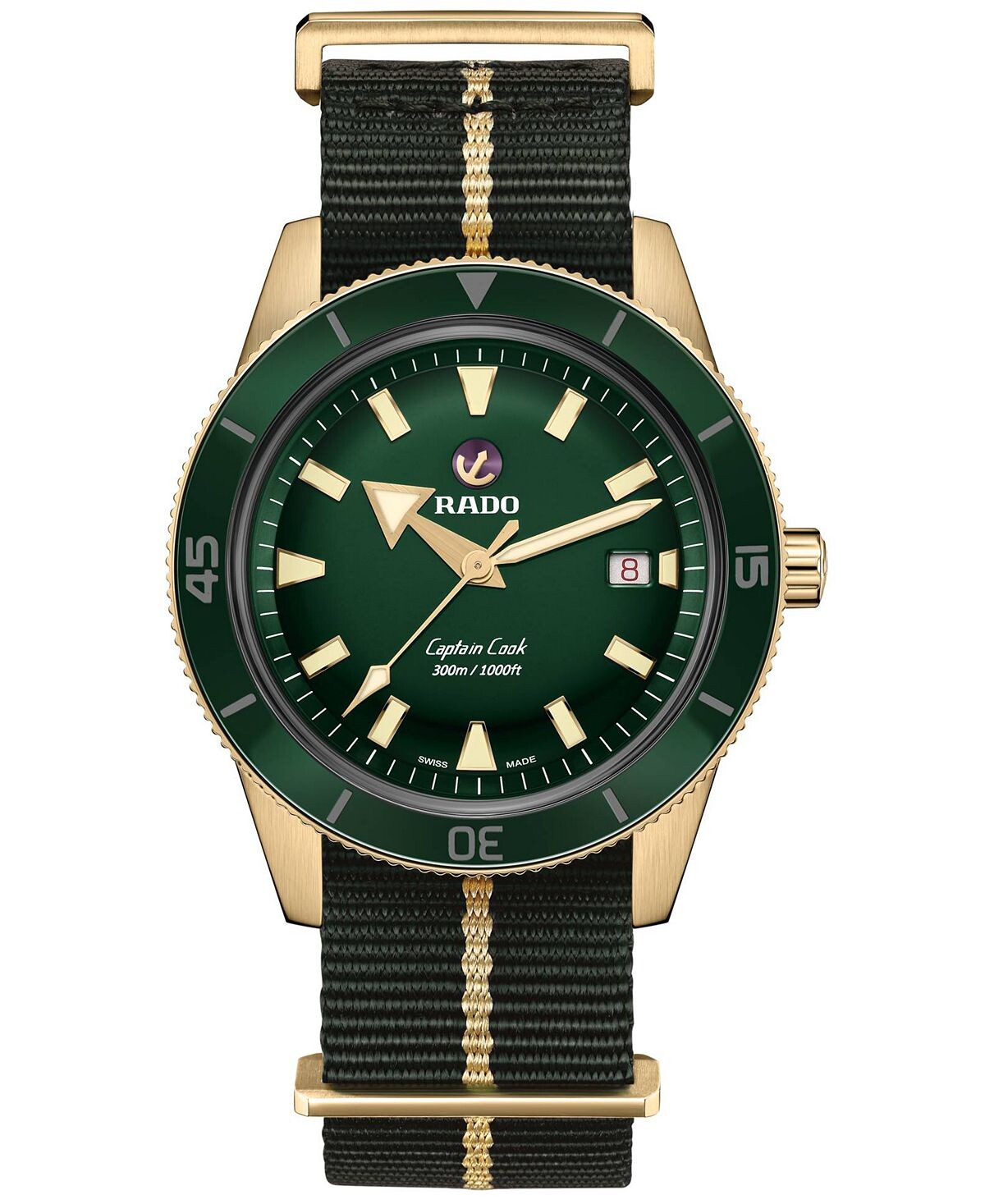 

Мужские швейцарские автоматические часы Captain Cook Green с ремешком НАТО, 42 мм Rado