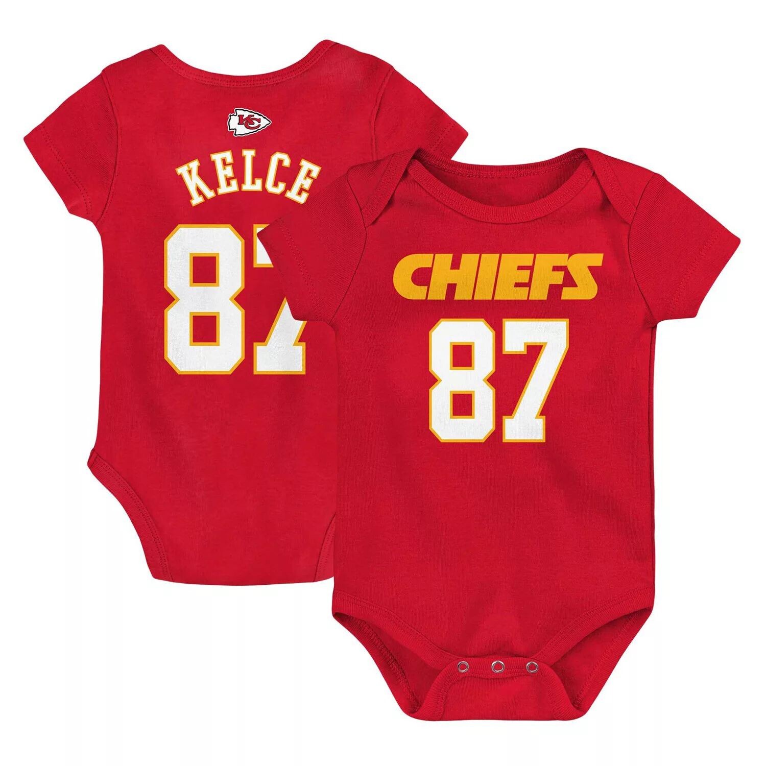 

Красное боди для новорожденных и младенцев Travis Kelce Kansas City Chiefs Mainliner с именем и номером игрока Outerstuff, Красный