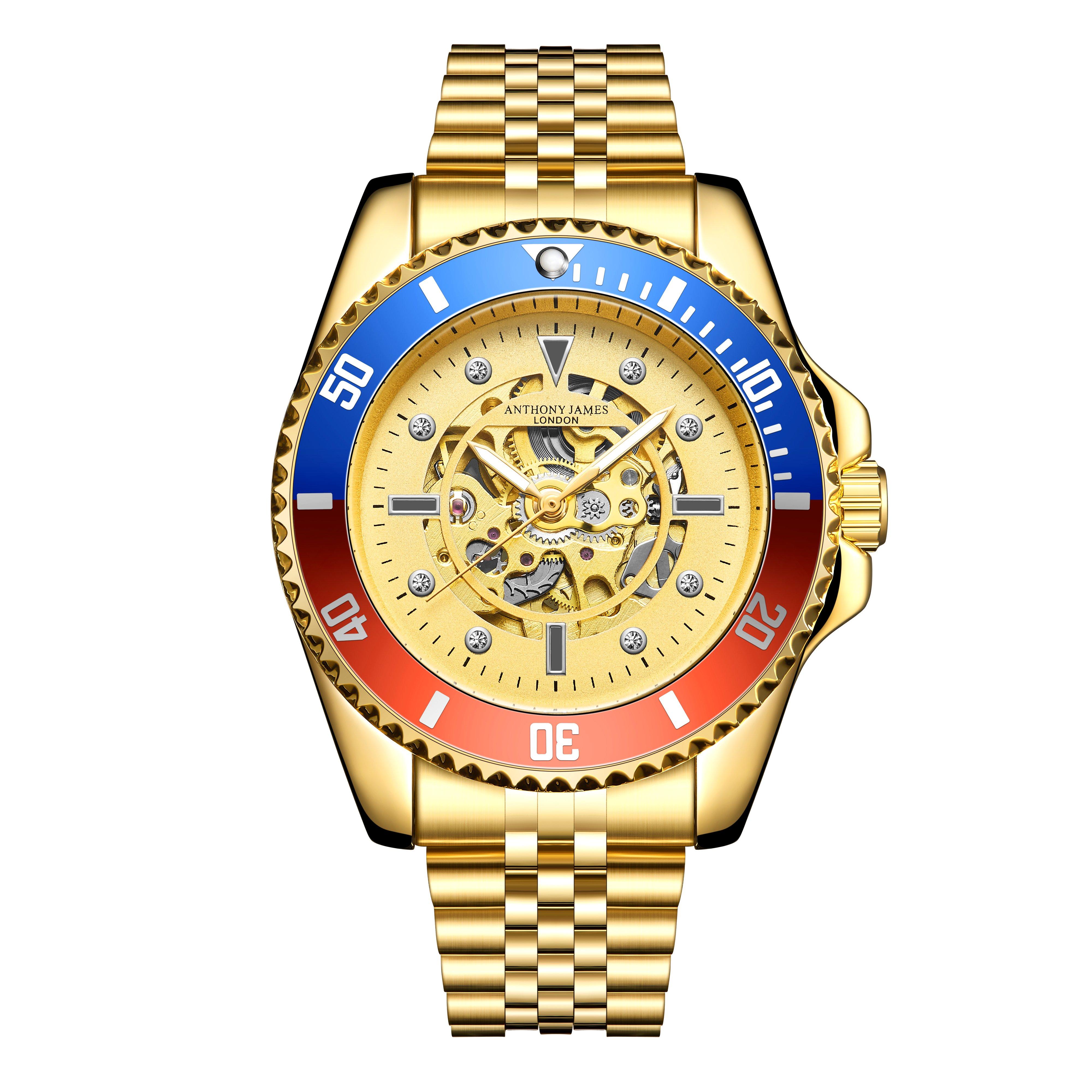 цена Спортивные автоматические часы Anthony James ручной сборки со скелетоном ограниченной серии, золото
