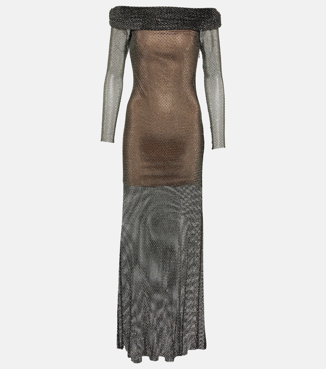 Платье в сеточку с кристаллами SELF-PORTRAIT, черный платье на одно плечо с кристаллами self portrait